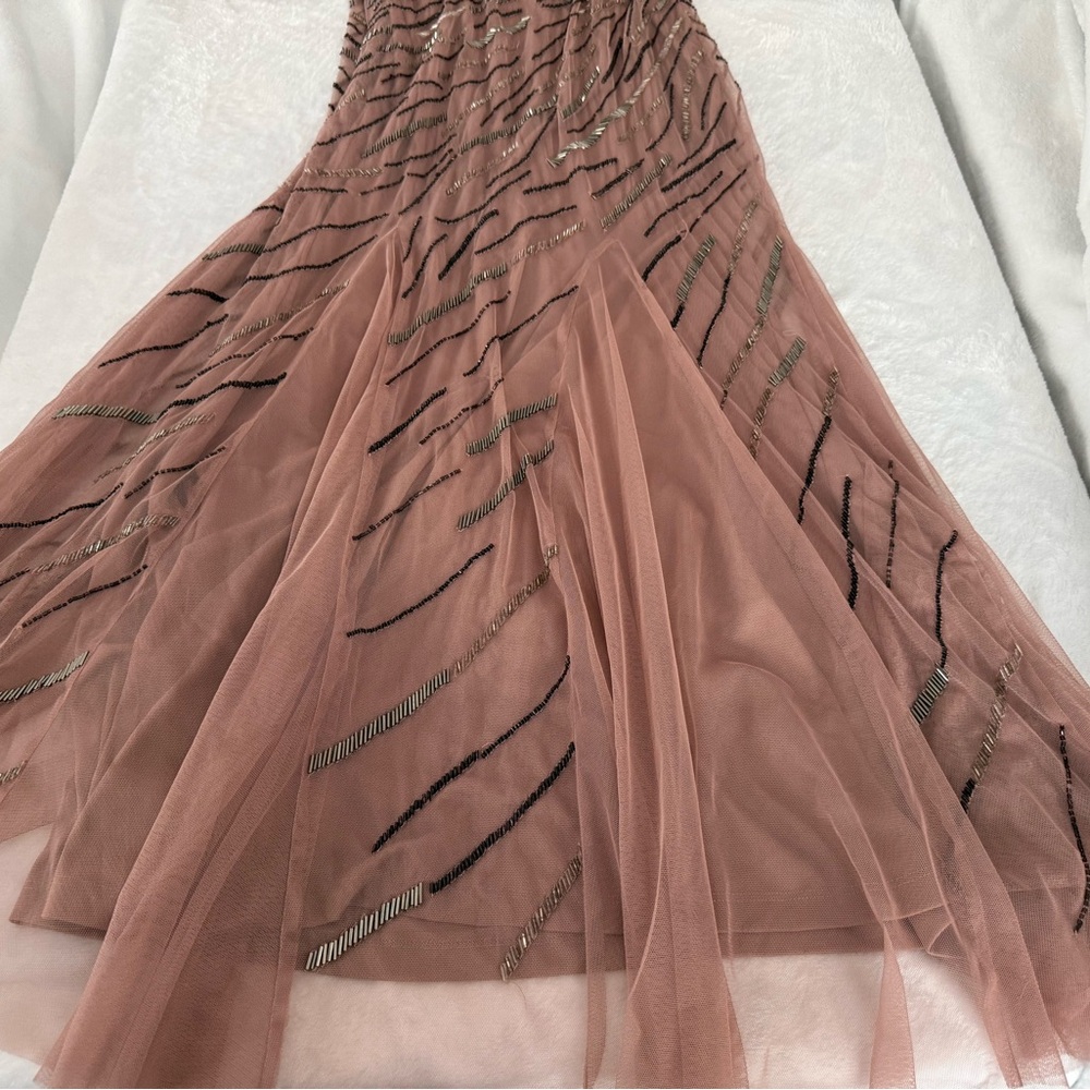 New Venus Dusty Rose Colored One Shoulder Intricate Beading Sheer Evening Gown 2 - Picture 3 of 10